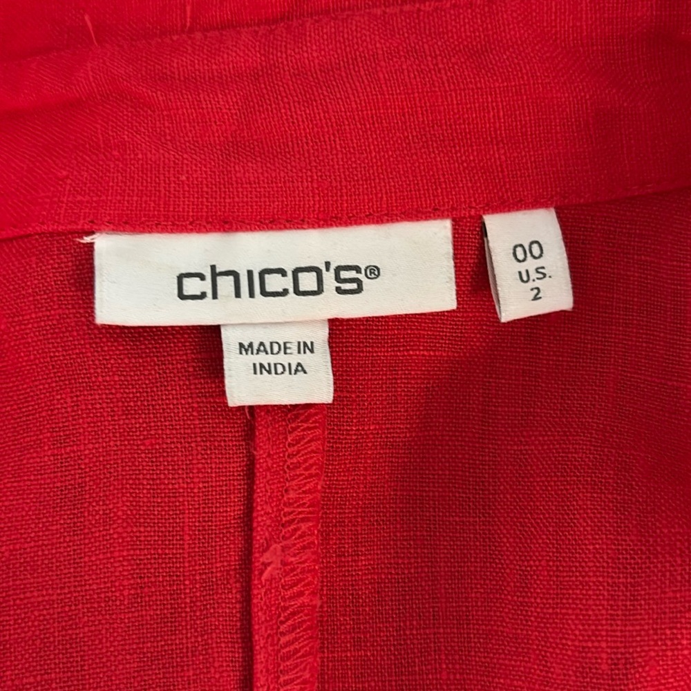 Chicos 100% Linen Roll Tab Dolman Midi Dress Sz 00/2 Oversized Watermelon Punch - Picture 6 of 8